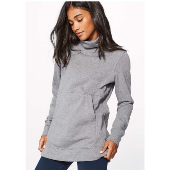 Lululemon Press Pause Pullover Sweatshirt Pocket Terry Heathered Medium Grey 8 - Picture 1 of 8